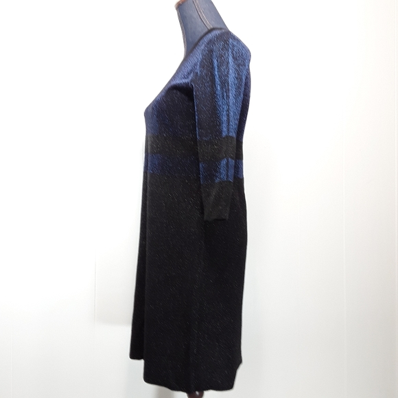 Tory Burch metallic blue / black shimmer striped wool Sheath dress size small - Picture 13 of 14